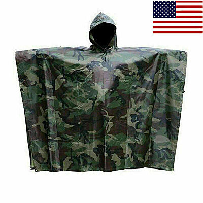 Waterproof Hiking Raincoat Camo Hooded Ripstop Military Rain Shield