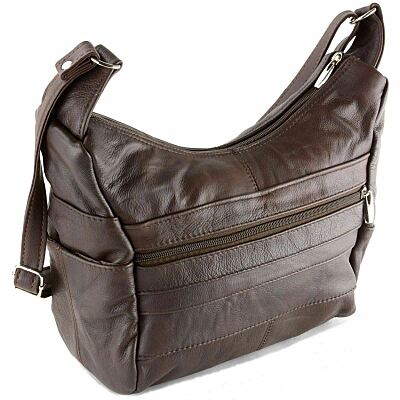 Women's Genuine Leather Shoulder Bag Mid Size Multiple Pocket Handbag