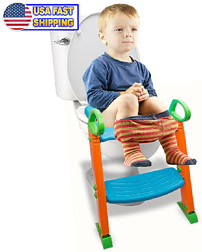 Kids Potty Train Toilet Chair Toddler Step Stool Ladder Handle Seat