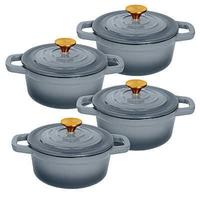 4 Pcs Enamel Cast Iron Dutch Oven Gray Mini Cooking Casserole Set