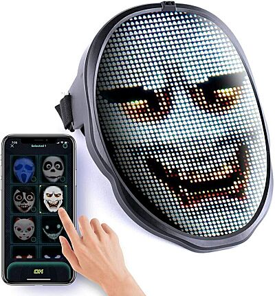 Halloween LED Mask Bluetooth App-Controlled Customizable Lighted Face