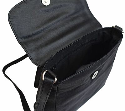 Women's Crossbody Bag Leather Black Ladies Adjustable Shoulder Handbag