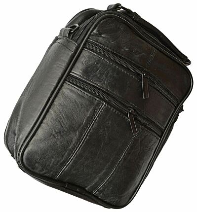 Black Leather Handbag Organizer Unisex Travel Shoulder Bag