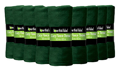 Dark Green 12 Pcs Soft Warm Fleece Indoor Outdoor Throw Blankets