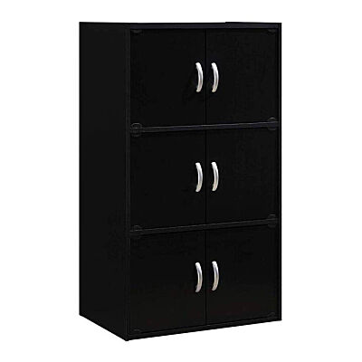 Black Home Wooden 3-Shelves Bookcase Enclosed Storage Cabinet